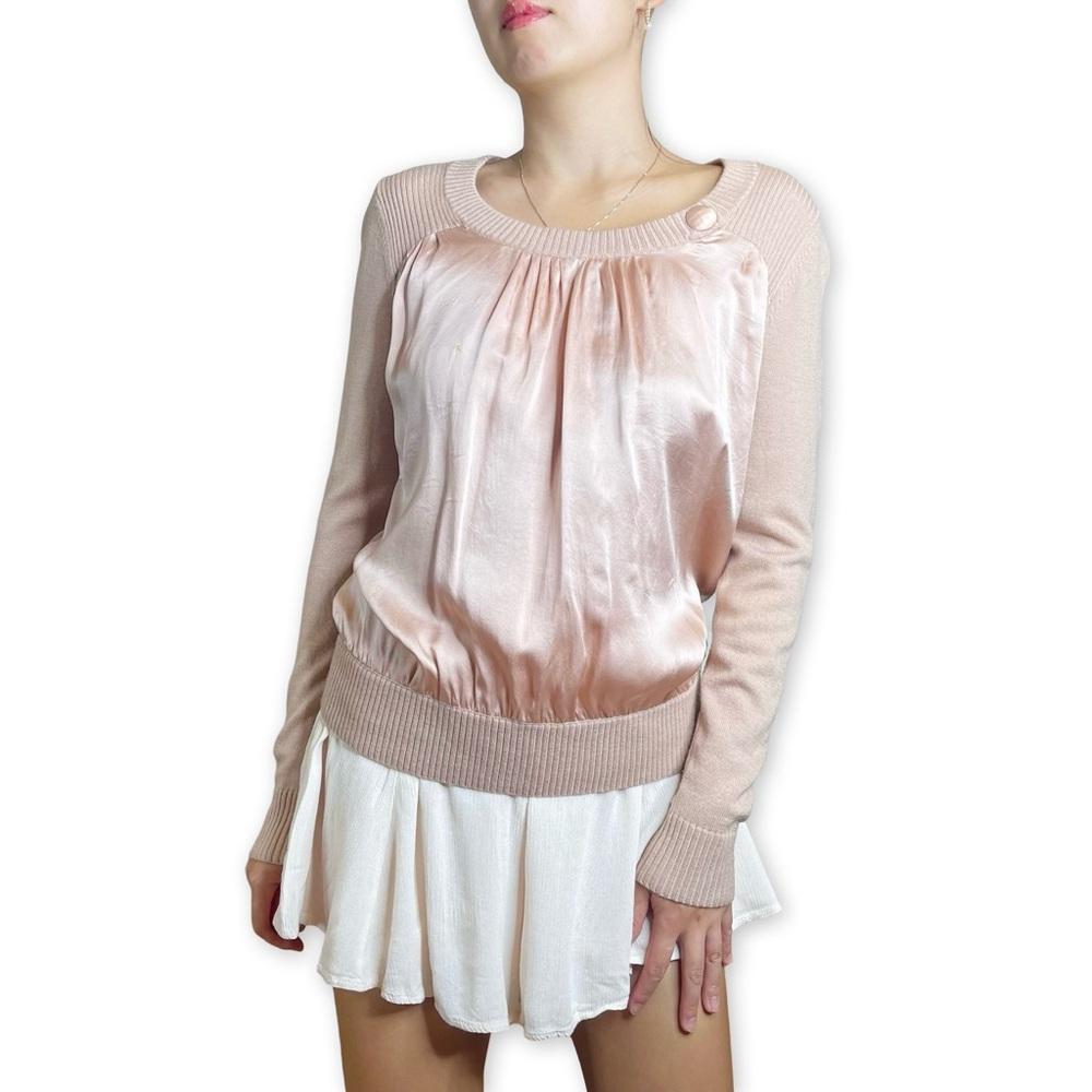 INSUN Dusty Pink Balletcore Silk Wool Sweater Fits S